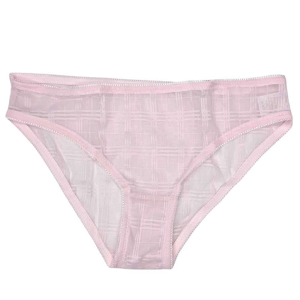 NEW Unworn Knotty Pastel Pink Mesh Plaid Sheer Low Cut Panties Underwear